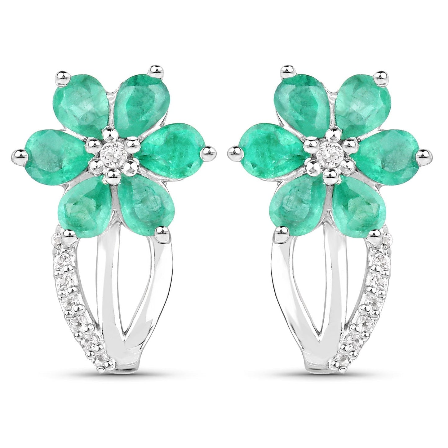 3.61 Carat Genuine Emerald and White Topaz .925 Sterling Silver Set (Ring, Earrings, and Pendant ) Bids.com
