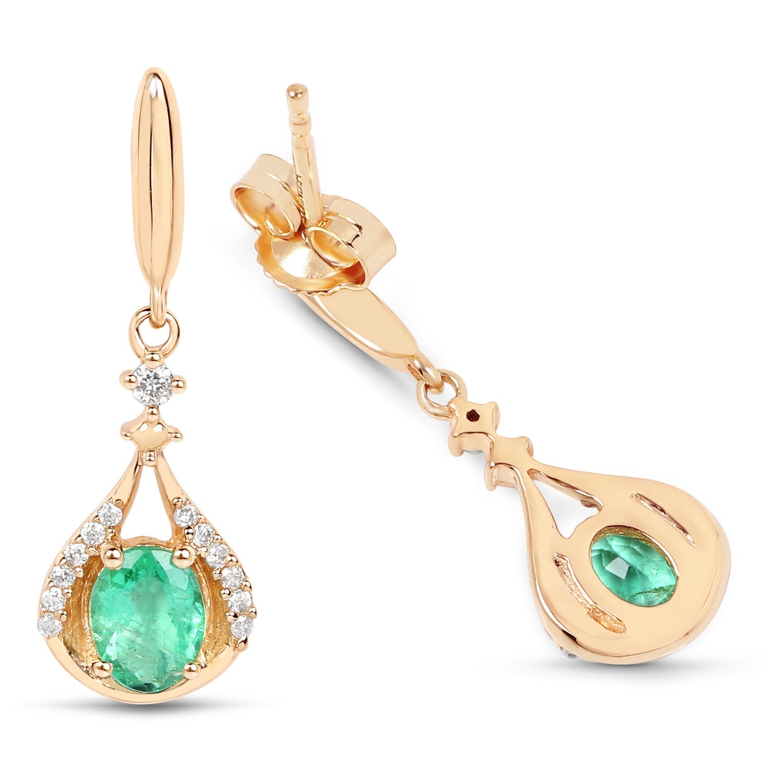 0.70 Carat Genuine Zambian Emerald and White Diamond 14K Yellow Gold Earrings Bids.com