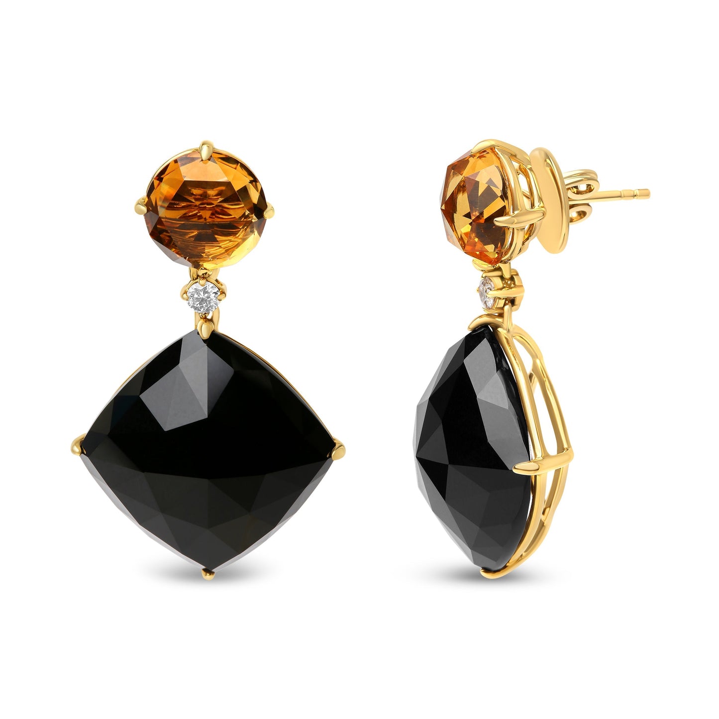 18K Yellow Gold 1/5 Cttw Diamond with Round Yellow Citrine and Cushion Cut Black Onyx Gemstone Dangle Earring (G-H Color, SI1-SI2 Clarity) Bids.com