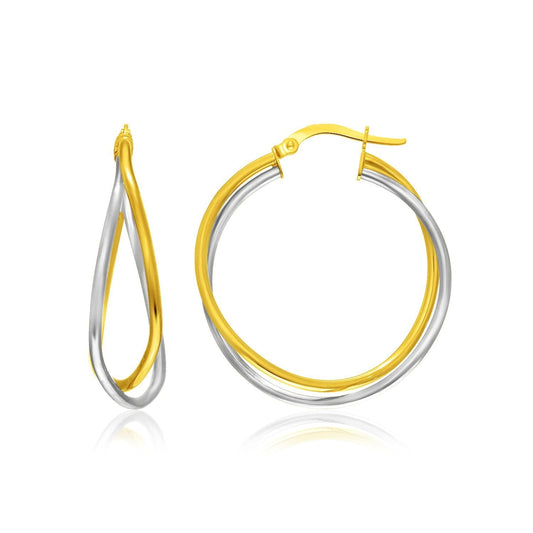 14k Two-Tone Gold Interlaced Double Row Earrings Bids.com