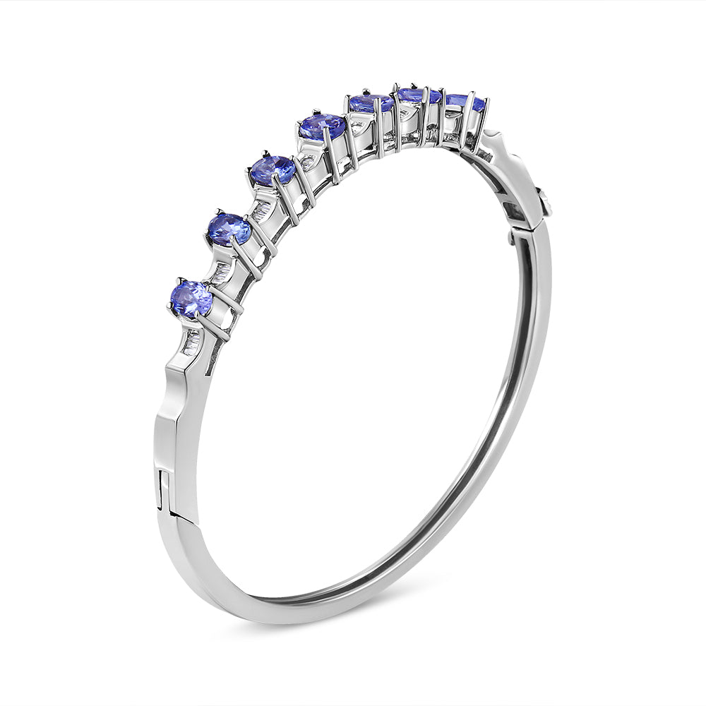 14K White Gold 5 MM Oval Blue Tanzanite and 1/4 Cttw Diamond Bangle (H-I Color, VS2-SI1 Clarity) - Fits wrists up to 7 1/2 Inches Bids.com