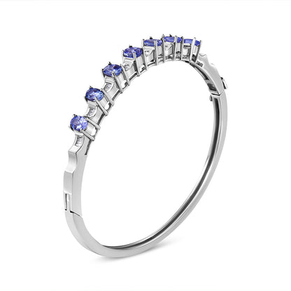 14K White Gold 5 MM Oval Blue Tanzanite and 1/4 Cttw Diamond Bangle (H-I Color, VS2-SI1 Clarity) - Fits wrists up to 7 1/2 Inches Bids.com