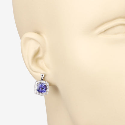 5.95 Carat Genuine Tanzanite and White Diamond 14K White Gold Earrings Bids.com