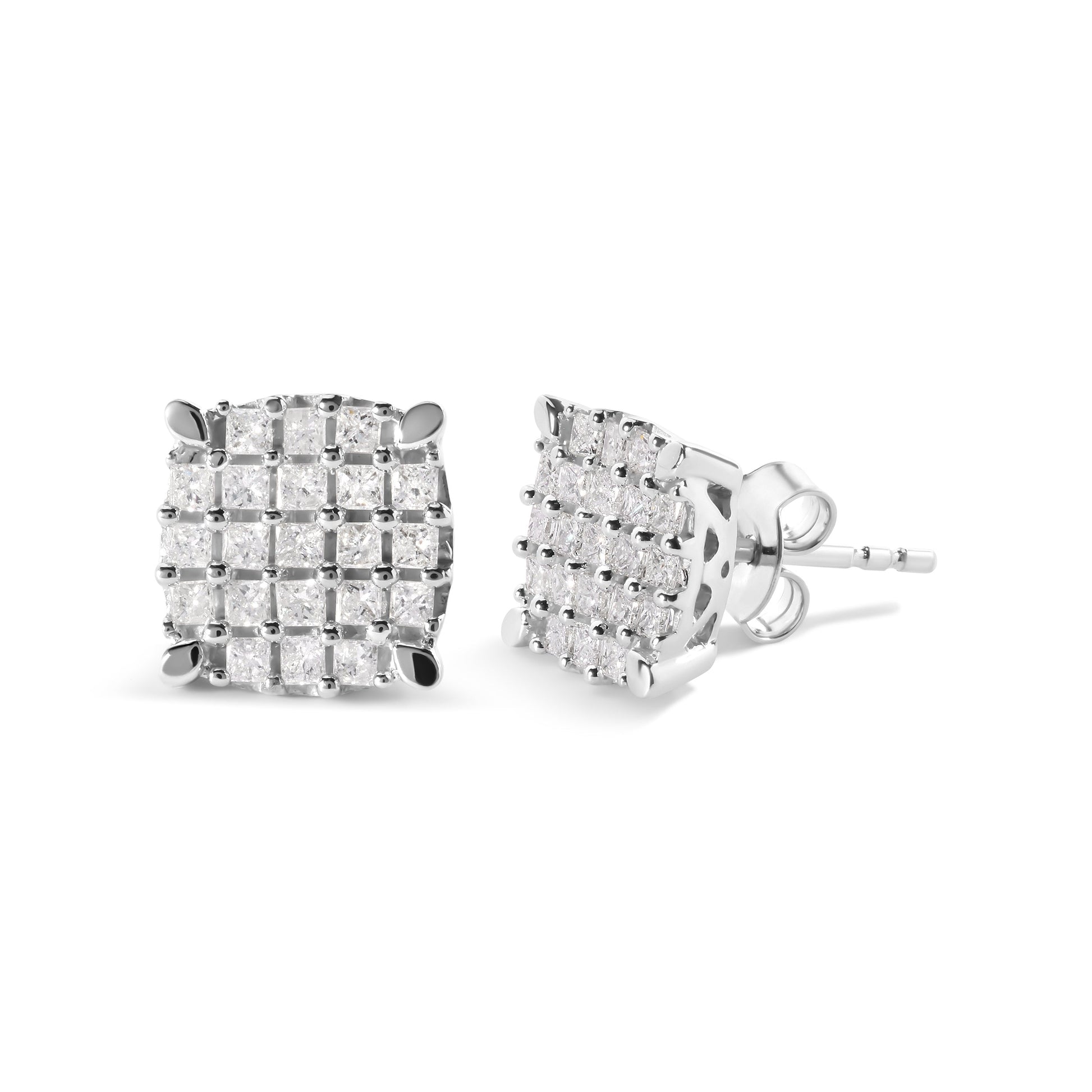 10K White Gold 3/4 Cttw Princess Diamond Composite Cushion Shape Stud Earrings (I-J Color, I1-I2 Clarity) Bids.com