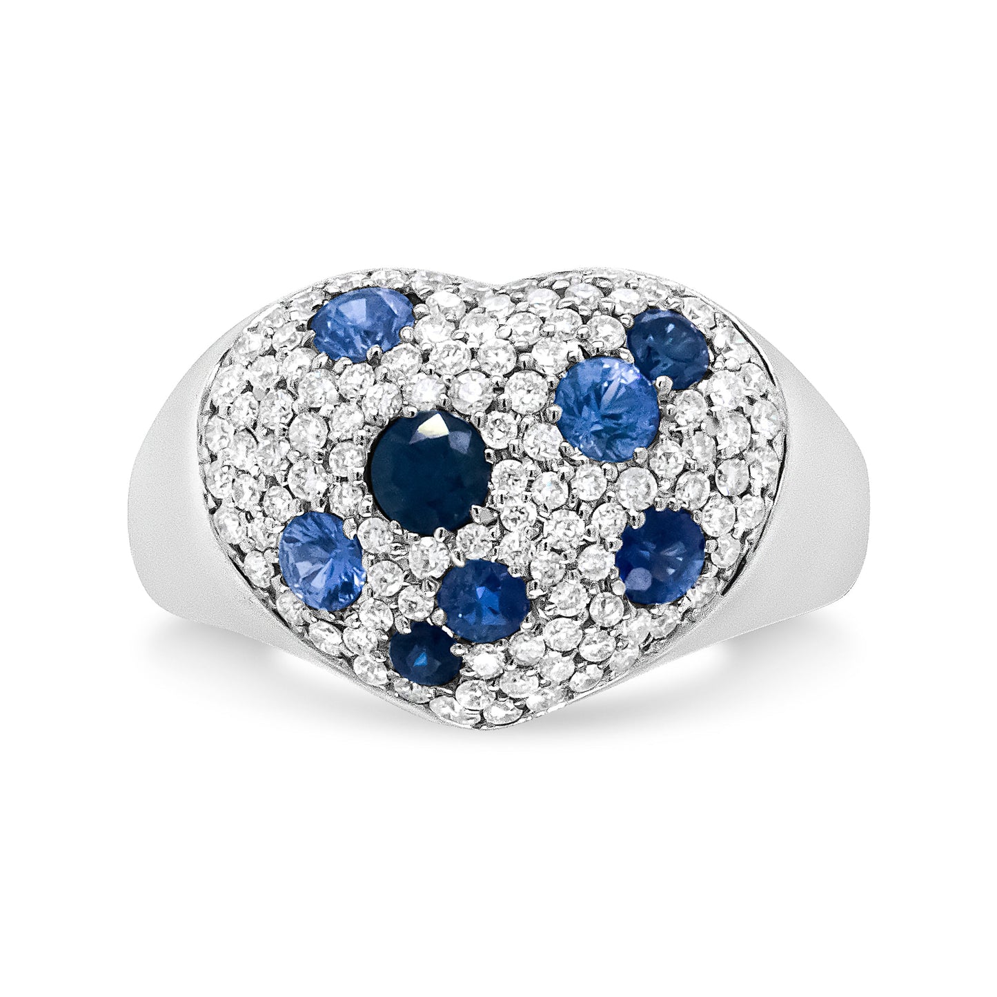 18K White Gold Blue Sapphire and 5/8 Cttw Diamond Cluster Heart Shaped  Ring (F-G Color, VS1-VS2 Clarity) - Size 7.5 Bids.com