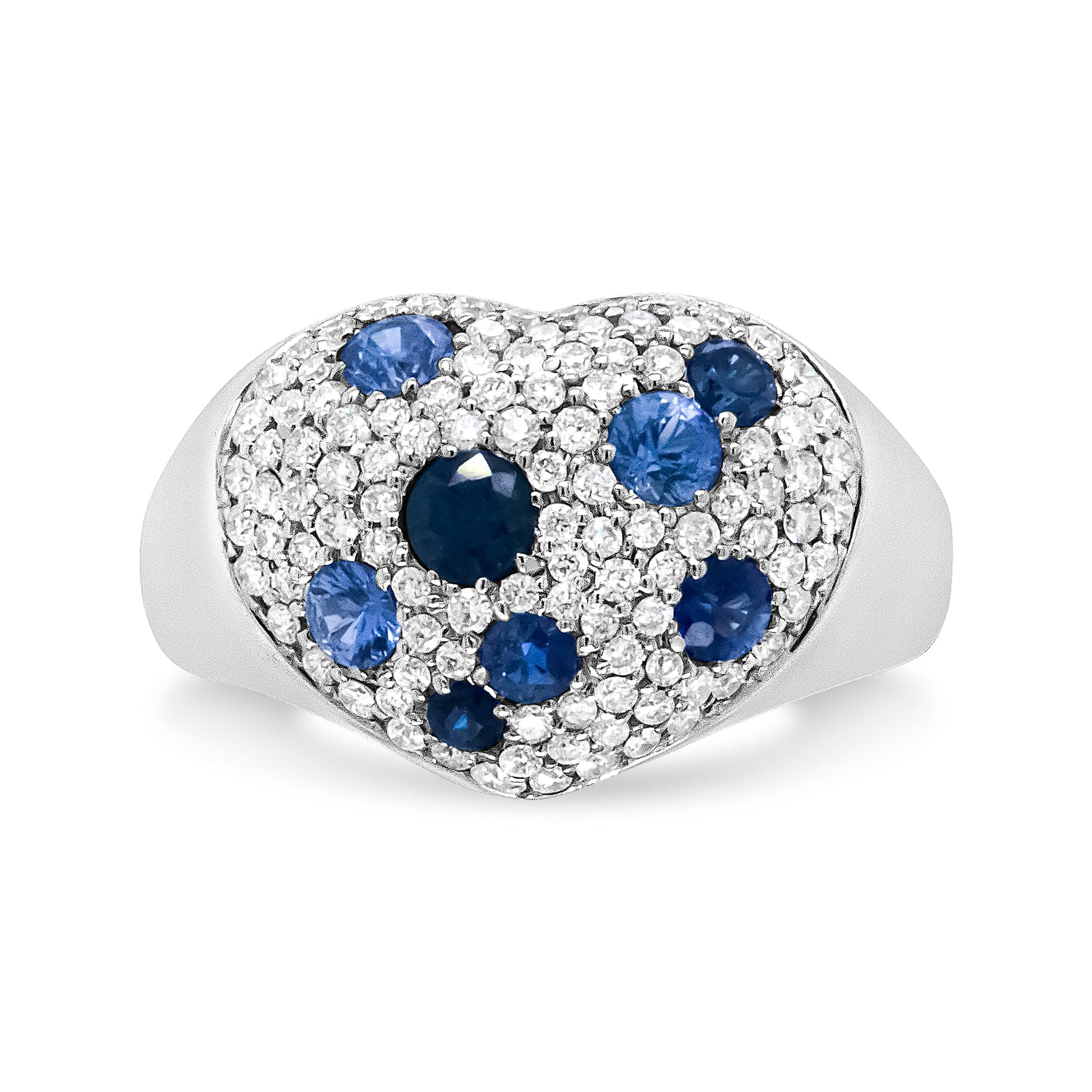 18K White Gold Blue Sapphire and 5/8 Cttw Diamond Cluster Heart Shaped  Ring (F-G Color, VS1-VS2 Clarity) - Size 7.5 Bids.com