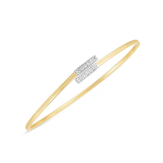 14k Two Tone Gold Diamond Bypass Bar Bangle (2.00 mm) Bids.com