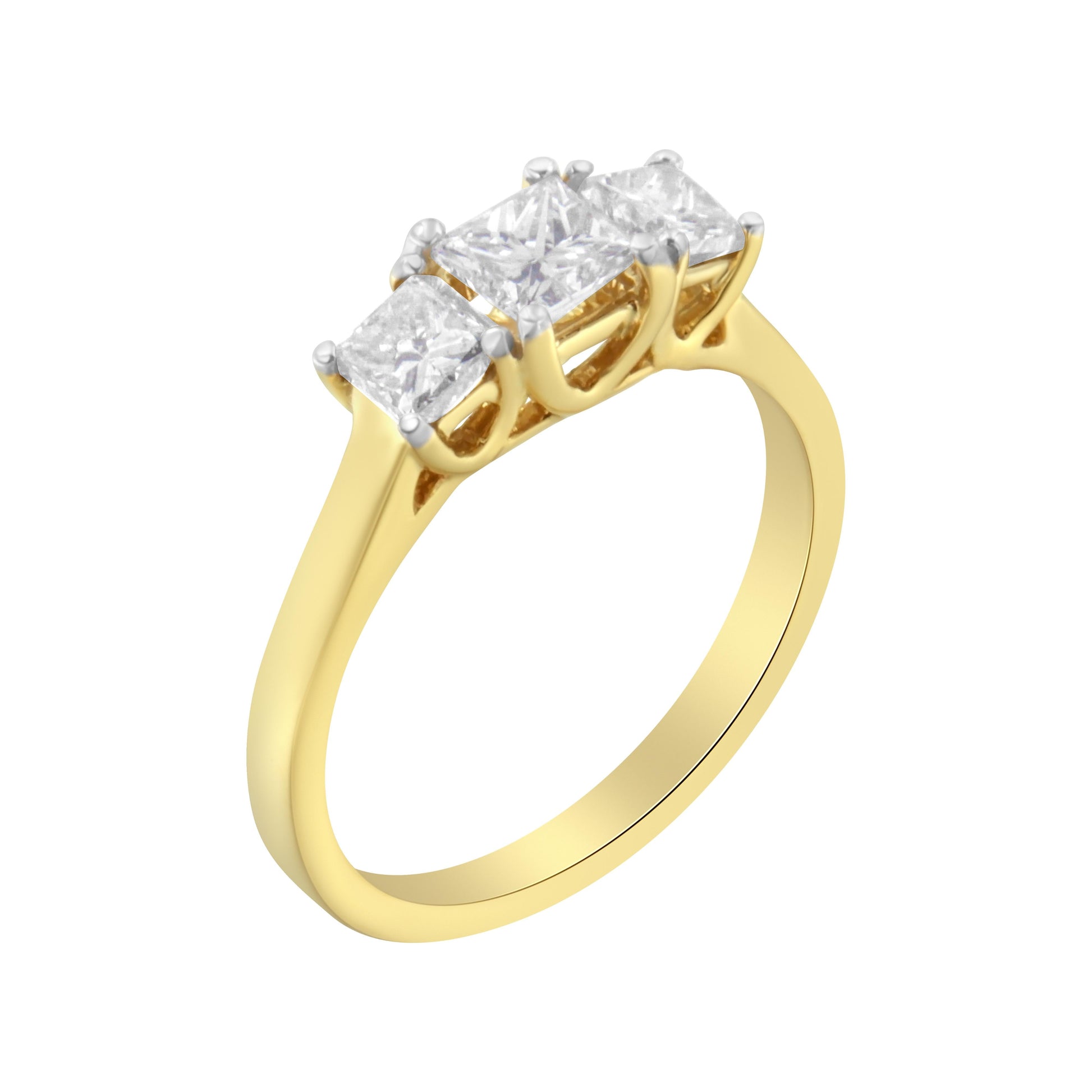 10K Yellow Gold Princess-Cut Diamond Three Stone Band Ring (1 Cttw, J-K Color, I1-I2 Clarity) - Size 6 Bids.com