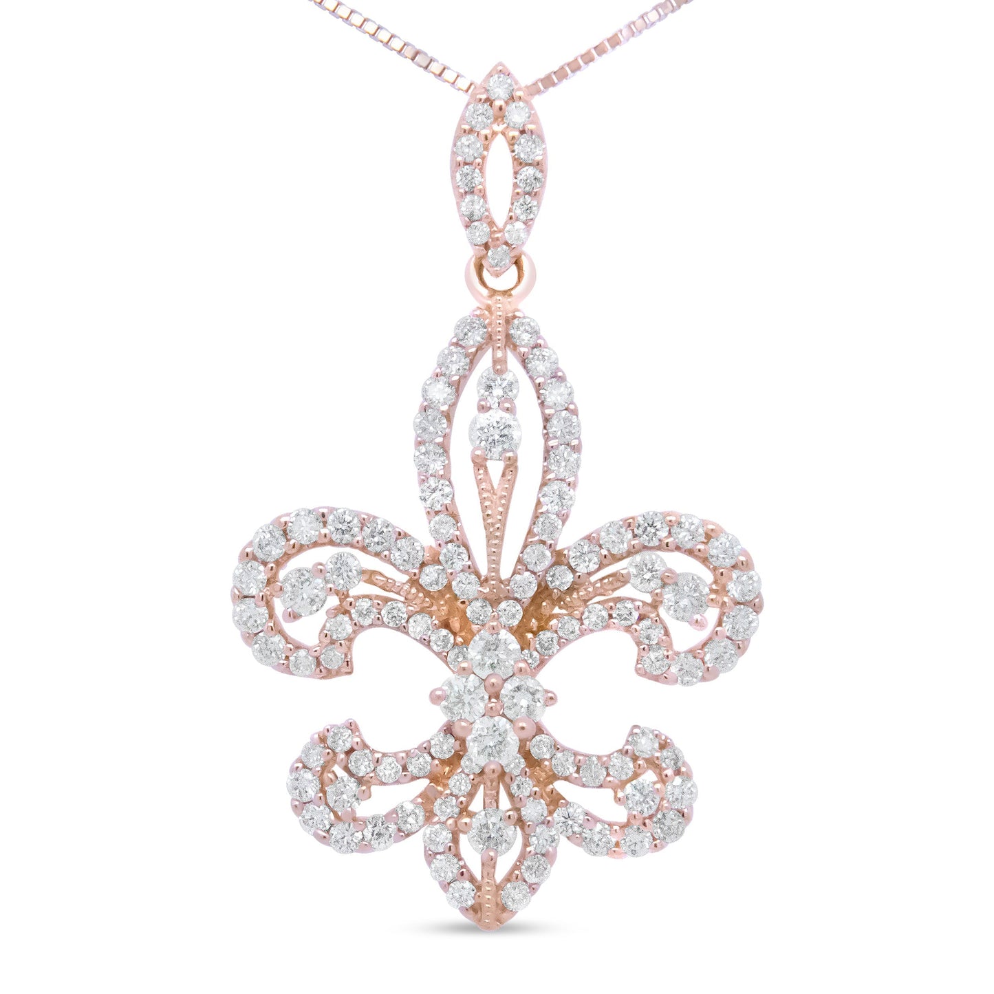 14K Yellow Gold 1.00 Cttw Round Diamond Fleur De Lis 18" Pendant Necklace (H-I Color, SI2-I1 Clarity) Bids.com