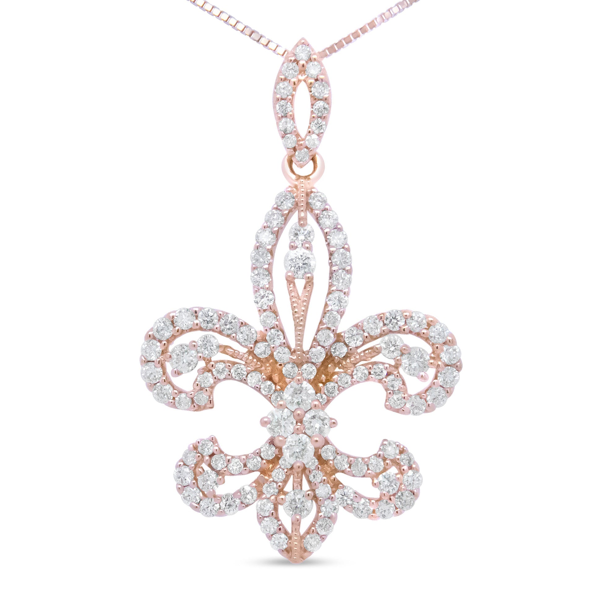 14K Yellow Gold 1.00 Cttw Round Diamond Fleur De Lis 18" Pendant Necklace (H-I Color, SI2-I1 Clarity) Bids.com