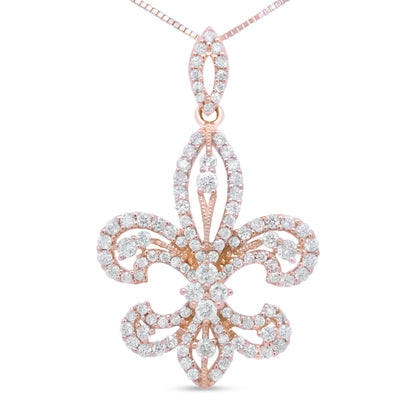 14K Yellow Gold 1.00 Cttw Round Diamond Fleur De Lis 18" Pendant Necklace (H-I Color, SI2-I1 Clarity) Bids.com