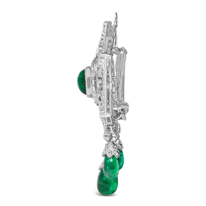 18K 2 3/4 Cttw Diamond and Emerald Dangle Art Deco Shield Brooch Pin Pendant (G-H Color, VS1-VS2 Clarity) CHAIN NOT INCLUDED Bids.com