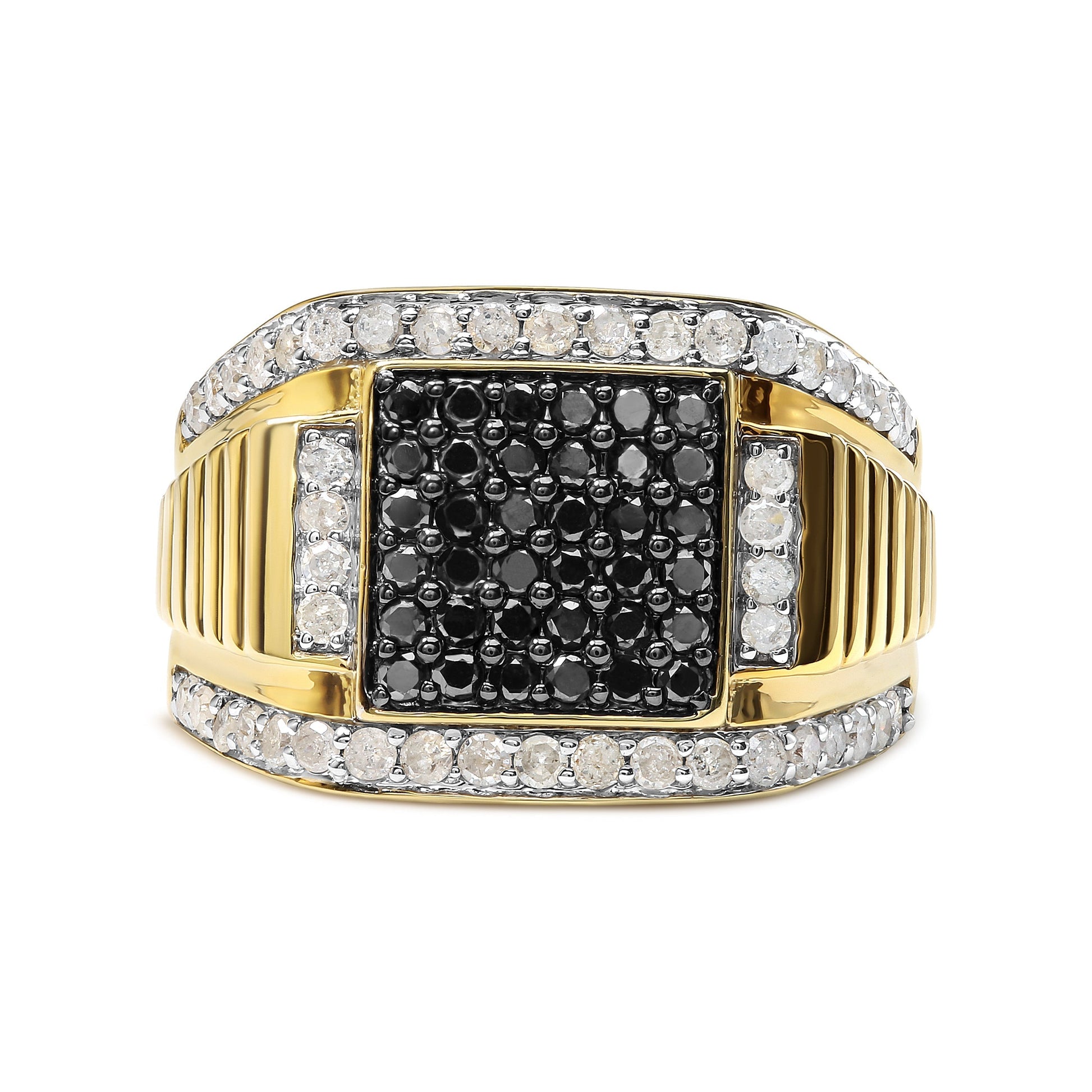 Men's 14K Yellow Gold Plated .925 Sterling Silver 1 1/2 Cttw White and Black Treated Diamond Cluster Ring (Black / I-J Color, I2-I3 Clarity) - Size 10 Bids.com
