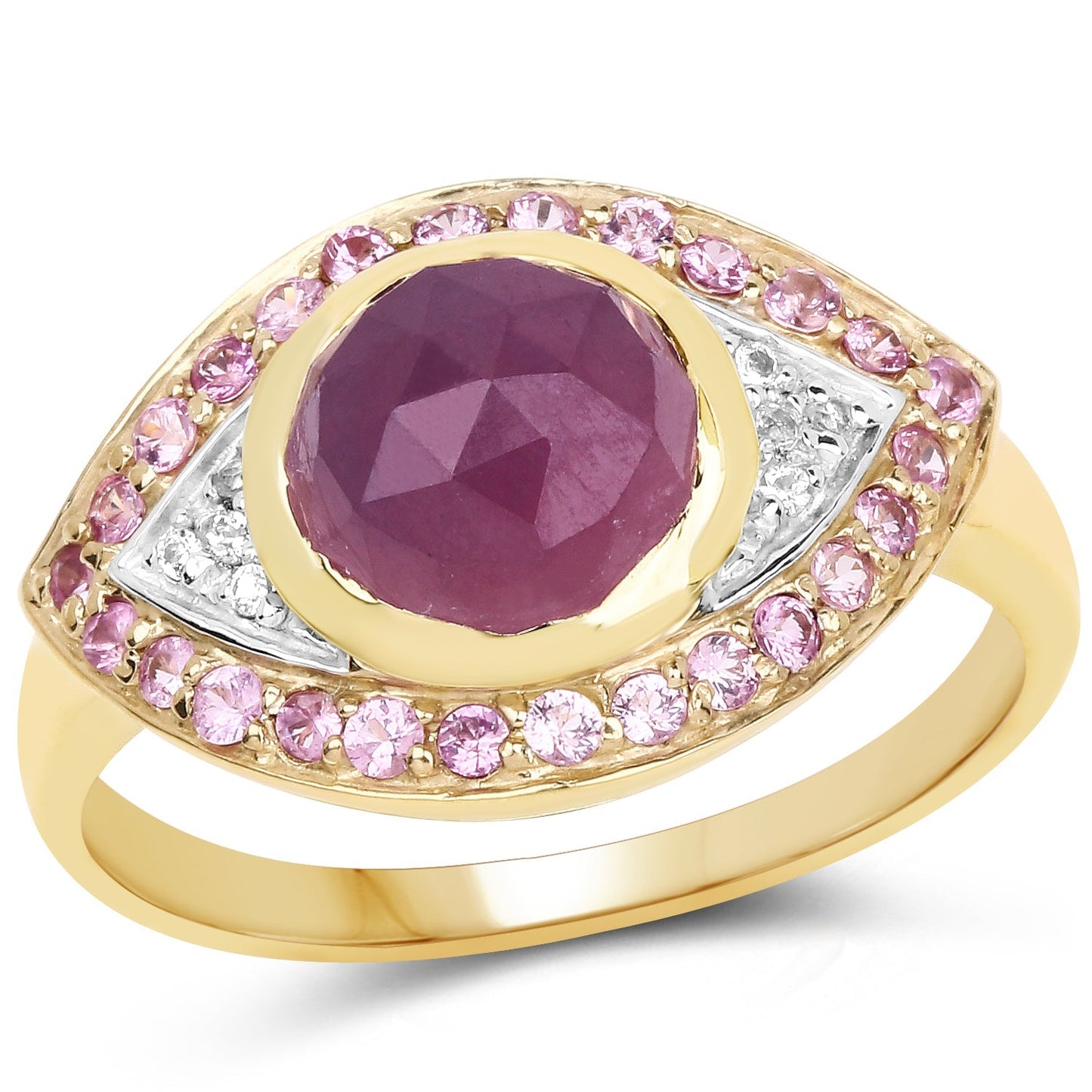 14K Yellow Gold Plated 3.02 Carat Genuine Pink Sapphire and White Topaz .925 Sterling Silver Ring Bids.com