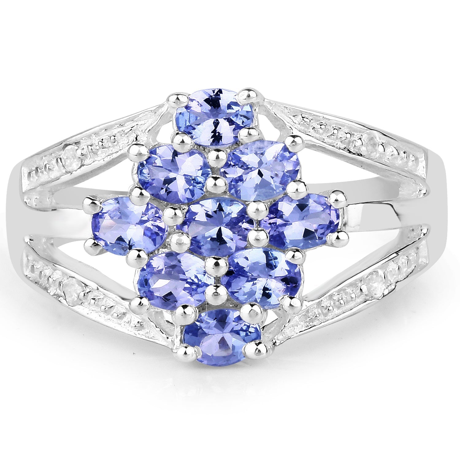 1.59 Carat Genuine Tanzanite and White Topaz .925 Sterling Silver Ring Bids.com