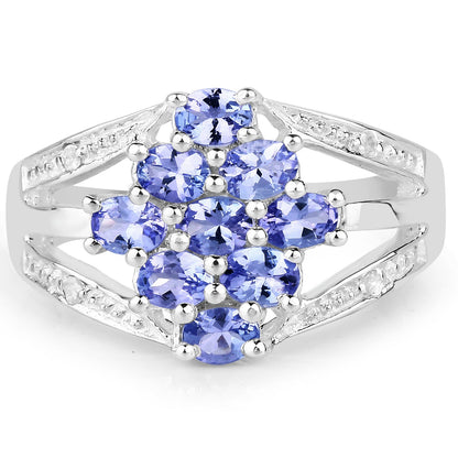 1.59 Carat Genuine Tanzanite and White Topaz .925 Sterling Silver Ring Bids.com