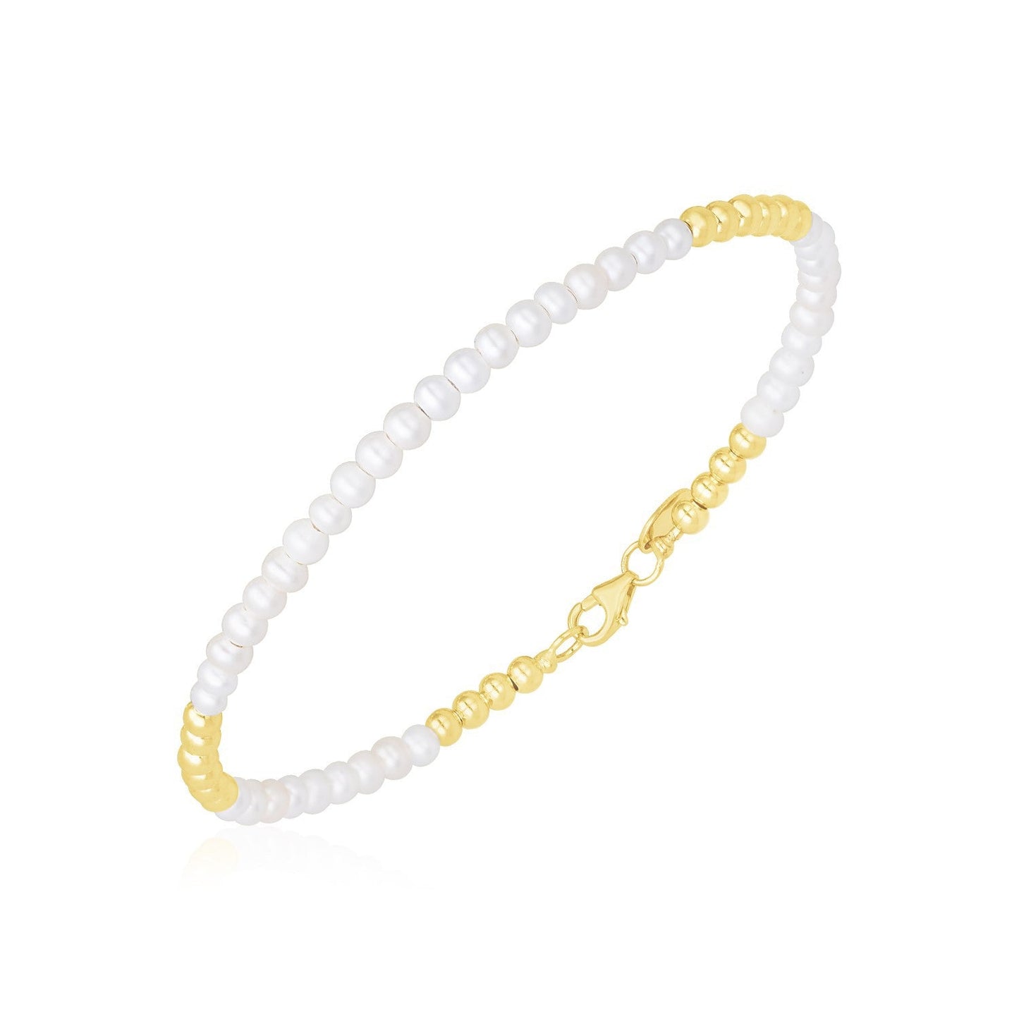 14k Yellow Gold High Polish Freshwater Pearl Pallina Bead Bracelet Bids.com
