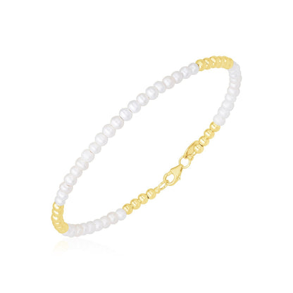 14k Yellow Gold High Polish Freshwater Pearl Pallina Bead Bracelet Bids.com