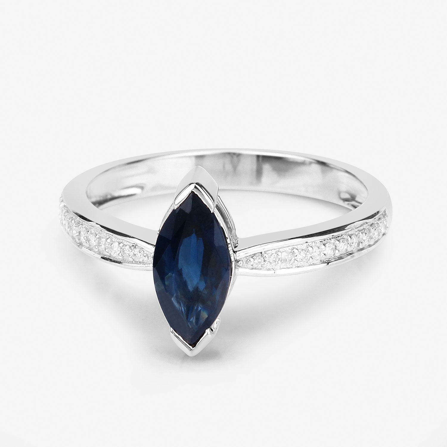 1.44 Carat Genuine Blue Sapphire and White Diamond 14K White Gold Ring Bids.com