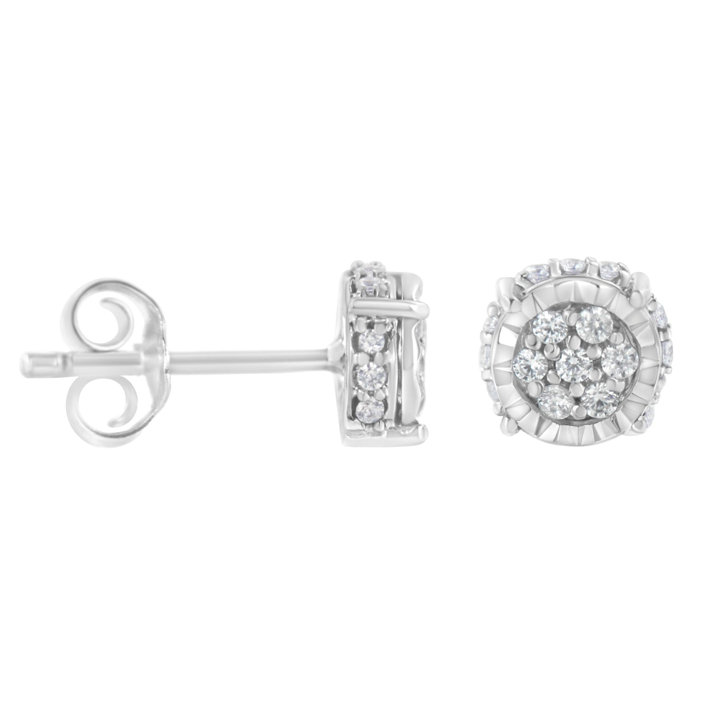 .925 Sterling Silver 1/3 cttw Round-cut Diamond Floral Stud Earring (I-J Clarity, I3 Color) Bids.com