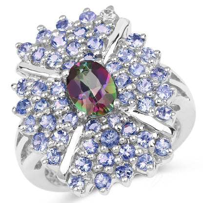 2.86 Carat Genuine Mystic Topaz and Tanzanite .925 Sterling Silver Ring Bids.com