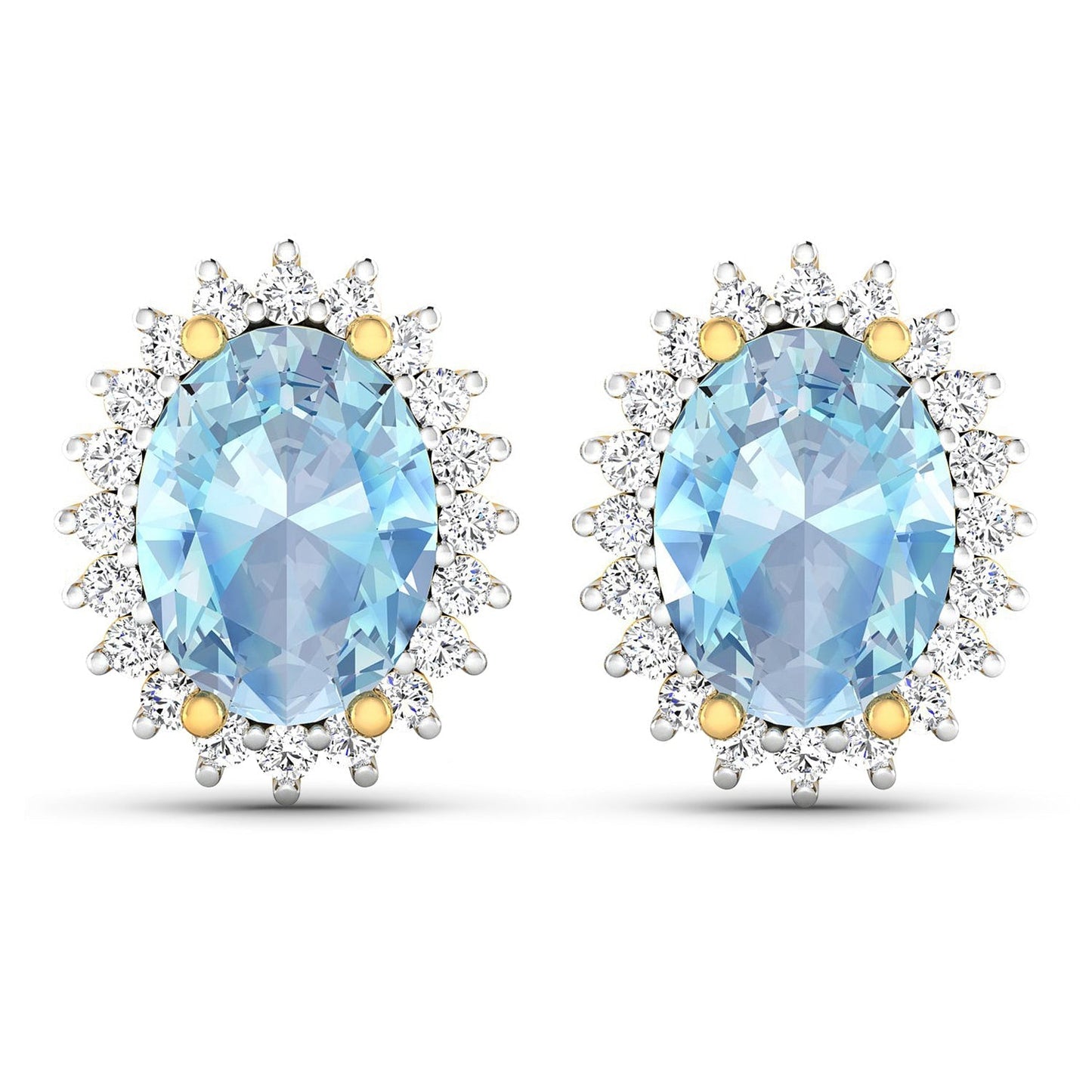 2.36 Carat Genuine Aquamarine and White Diamond 14K Yellow Gold Earrings Bids.com
