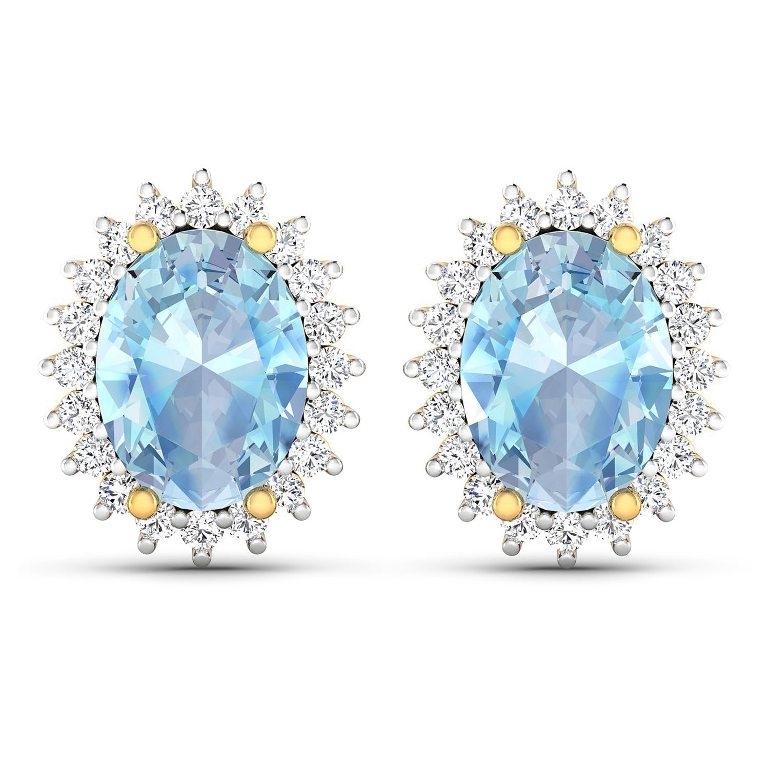 2.36 Carat Genuine Aquamarine and White Diamond 14K Yellow Gold Earrings Bids.com
