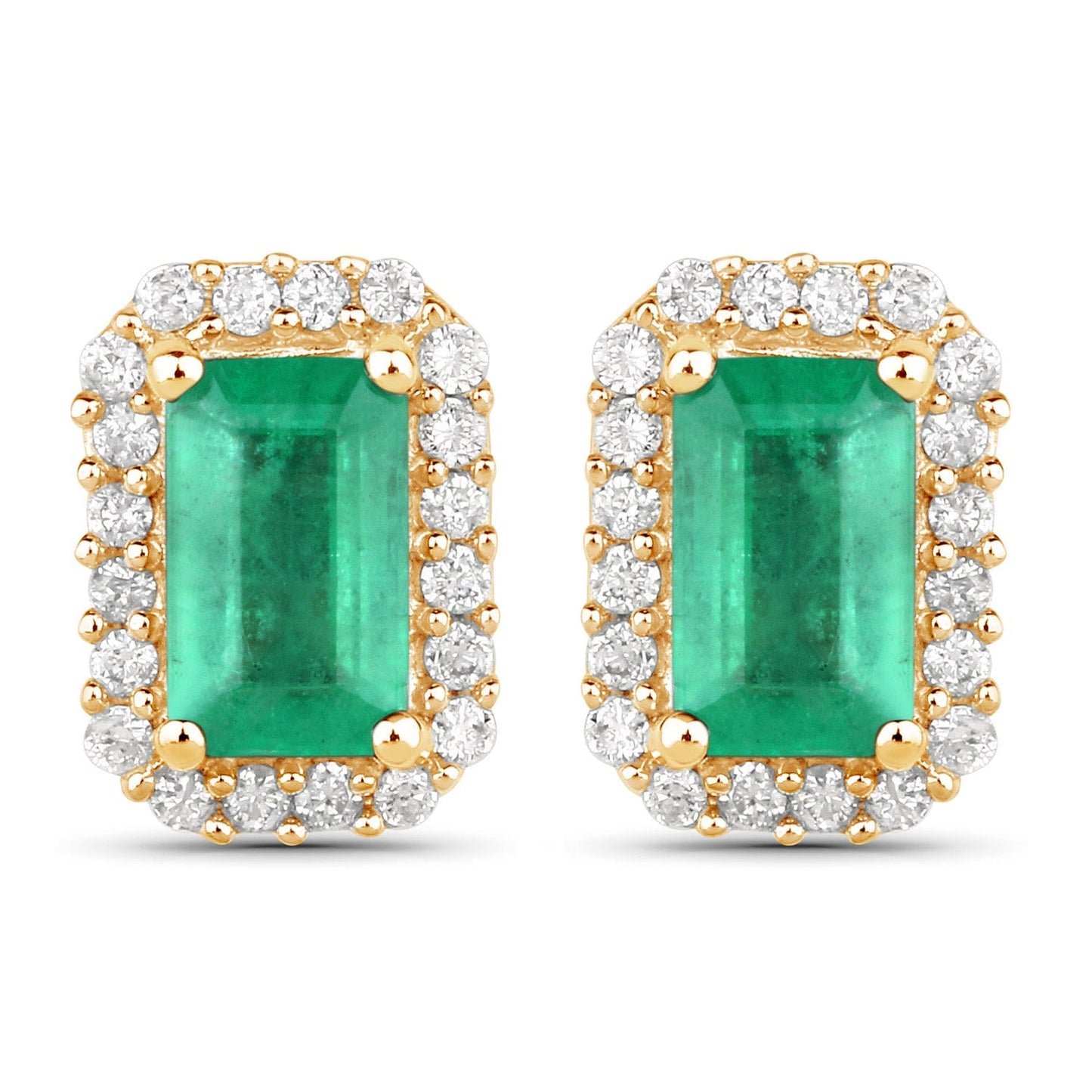 0.91 Carat Genuine Zambian Emerald and White Diamond 14K Yellow Gold Earrings Bids.com