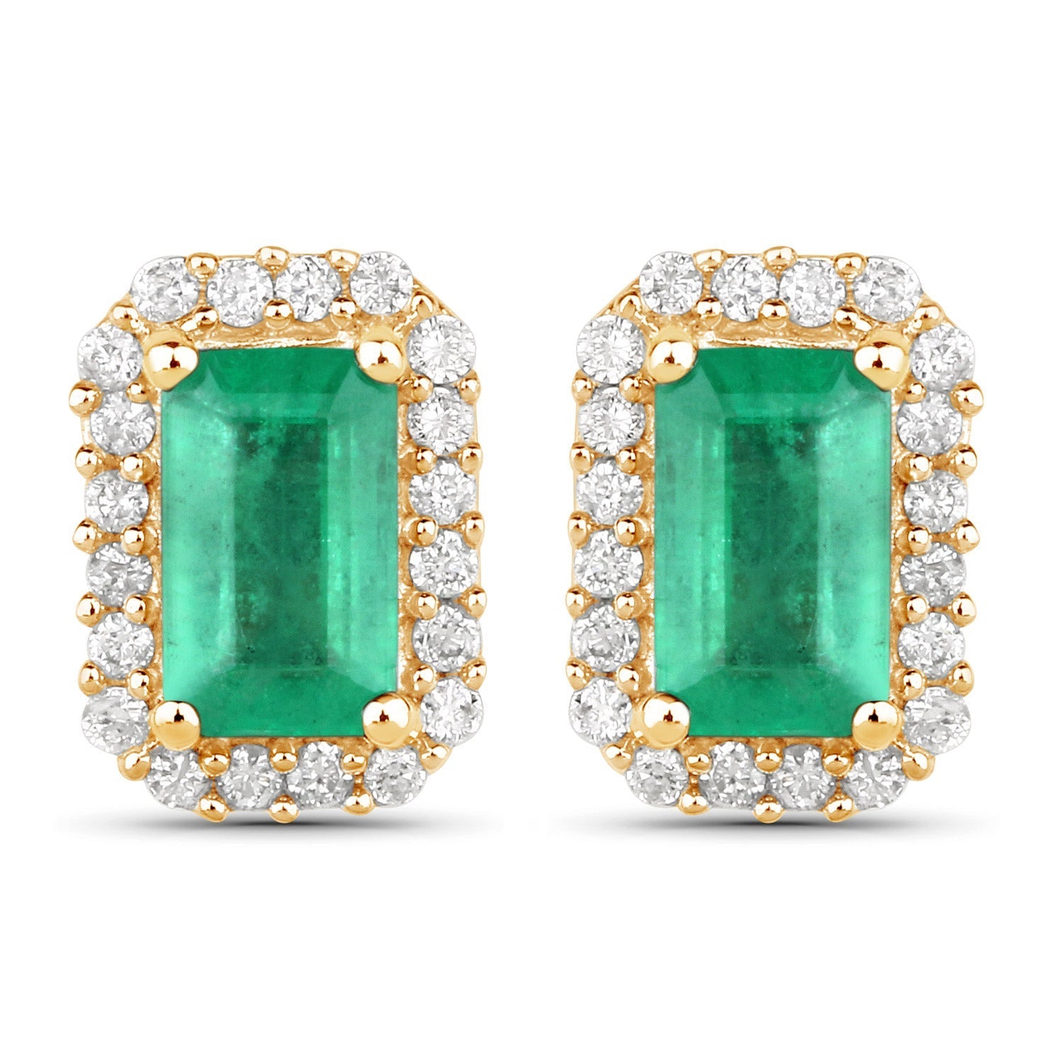 0.91 Carat Genuine Zambian Emerald and White Diamond 14K Yellow Gold Earrings Bids.com