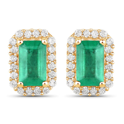 0.91 Carat Genuine Zambian Emerald and White Diamond 14K Yellow Gold Earrings Bids.com