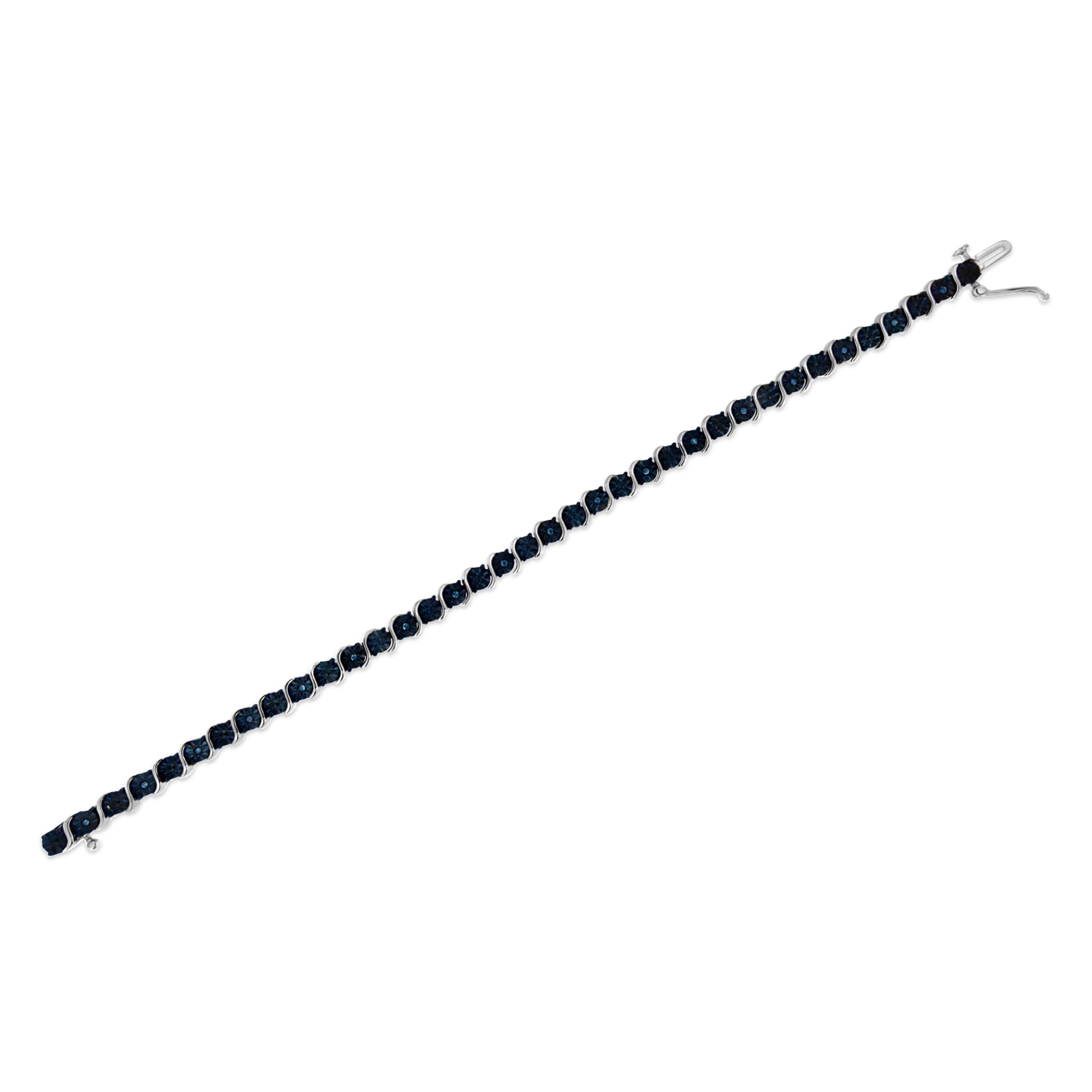 .925 Sterling Silver 1/10 Cttw Miracle-Set Treated Blue Color Diamond Miracle Plate "S" Link Tennis Bracelet (Blue Color, I2- I3 Clarity) - 7.25" Bids.com