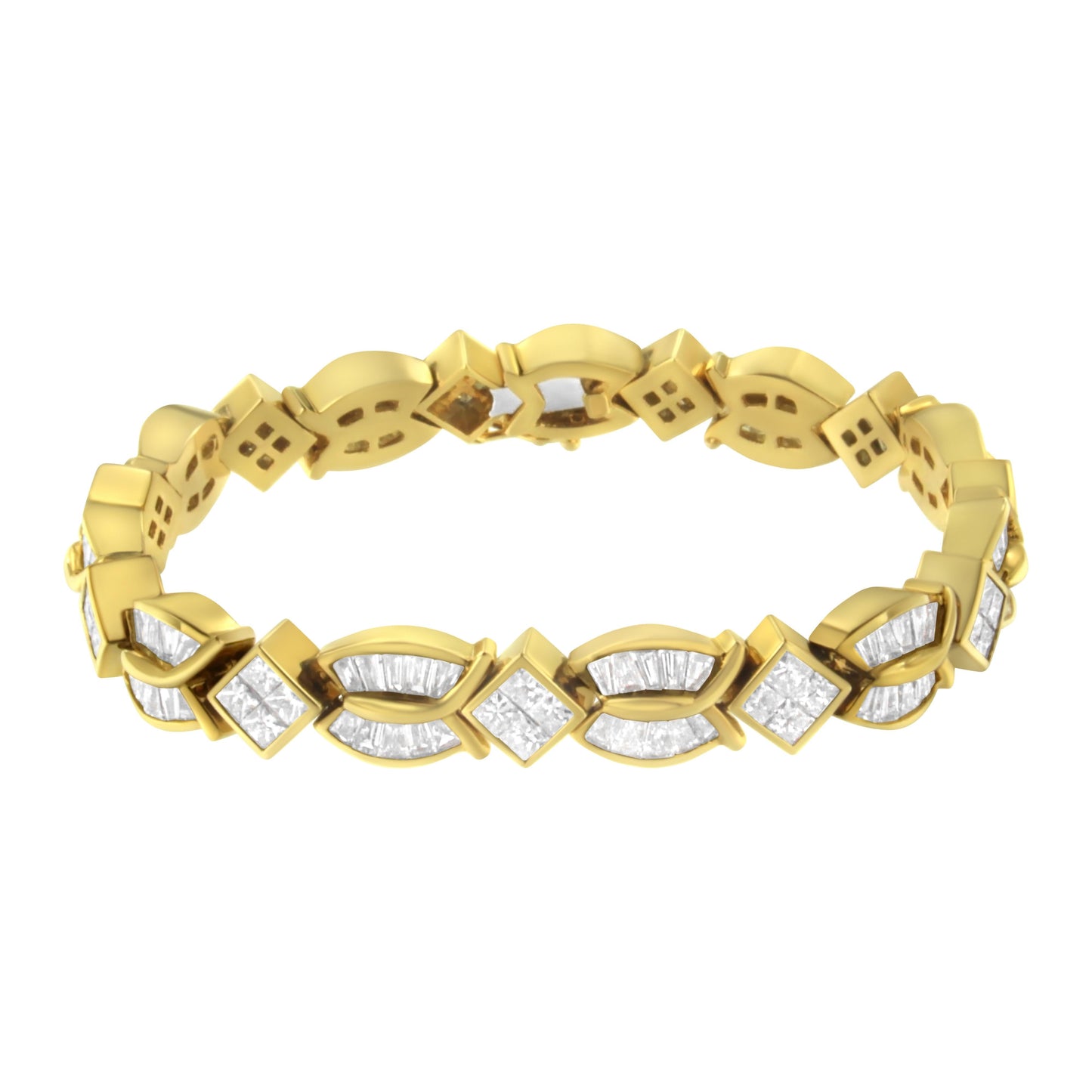 14K Yellow Gold 8 1/5 Cttw Baguette and Princess-Cut Diamond Geometric Twist Link Bracelet (G-H Color, VS1-VS2 Clarity) - Size 7" Bids.com