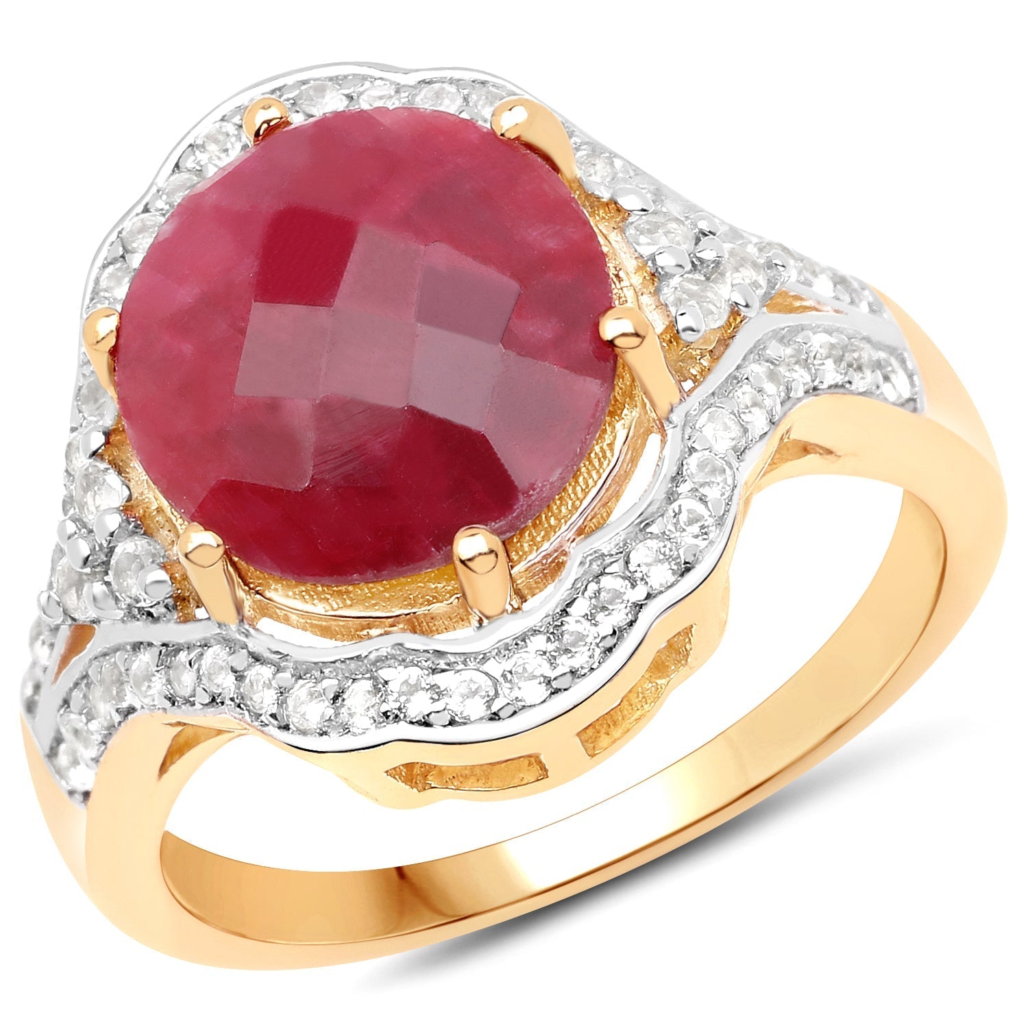 14K Yellow Gold Plated 6.91 Carat Dyed Ruby and White Topaz .925 Sterling Silver Ring Bids.com