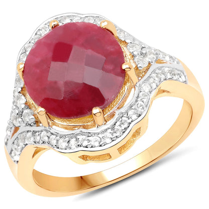 14K Yellow Gold Plated 6.91 Carat Dyed Ruby and White Topaz .925 Sterling Silver Ring Bids.com