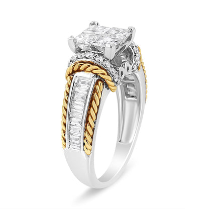 14K White and Yellow Gold 1 1/2 Cttw Invisible Set Princess-Cut Diamond Quad Style Engagement Ring (H-I Color, SI2-I1 Clarity) - Ring Size 7 Bids.com
