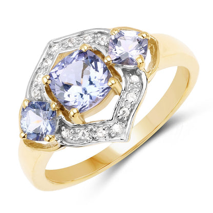 14K Yellow Gold Plated 1.58 Carat Genuine Tanzanite and White Topaz .925 Sterling Silver Ring Bids.com