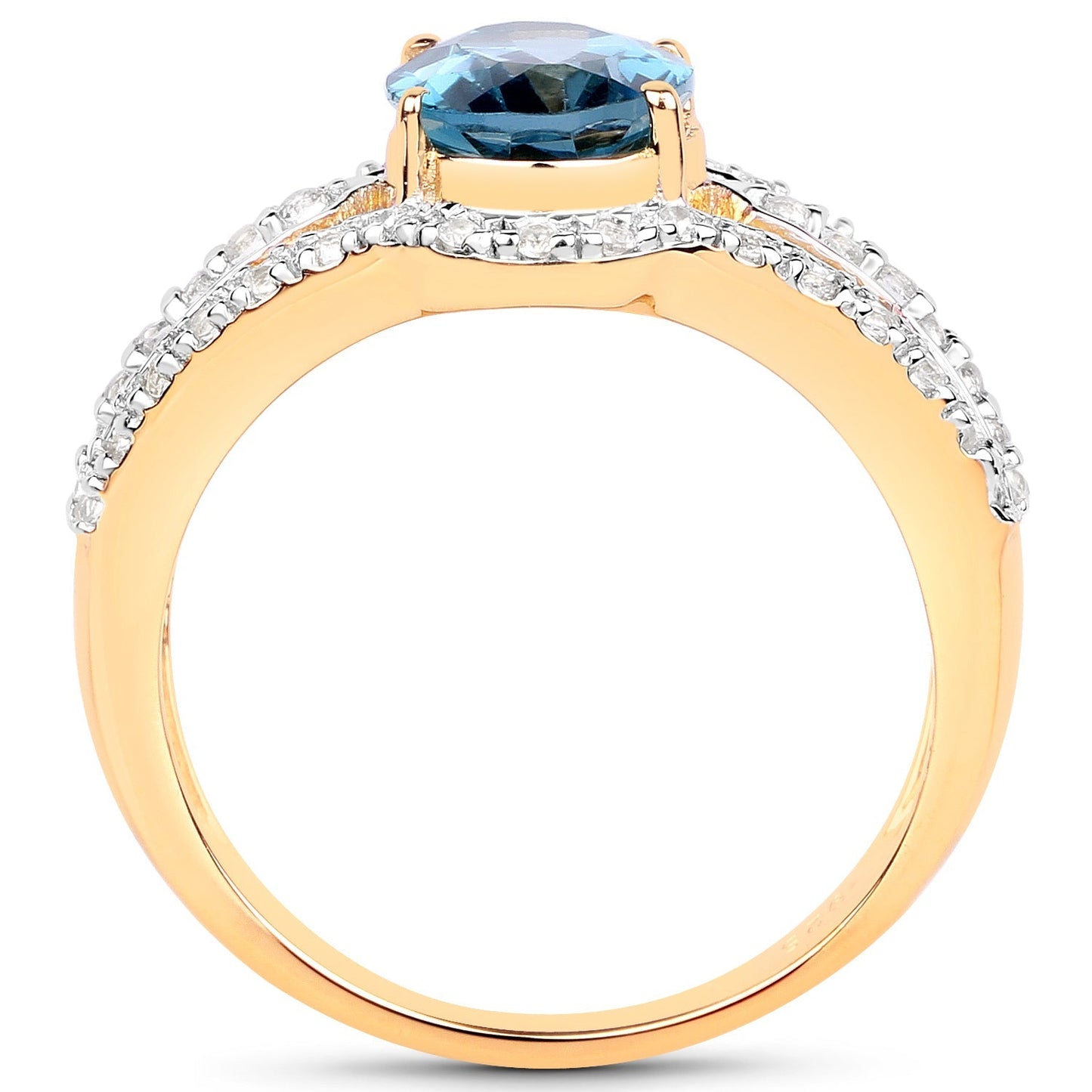 14K Yellow Gold Plated 2.30 Carat Genuine London Blue Topaz and White Topaz .925 Sterling Silver Ring Bids.com