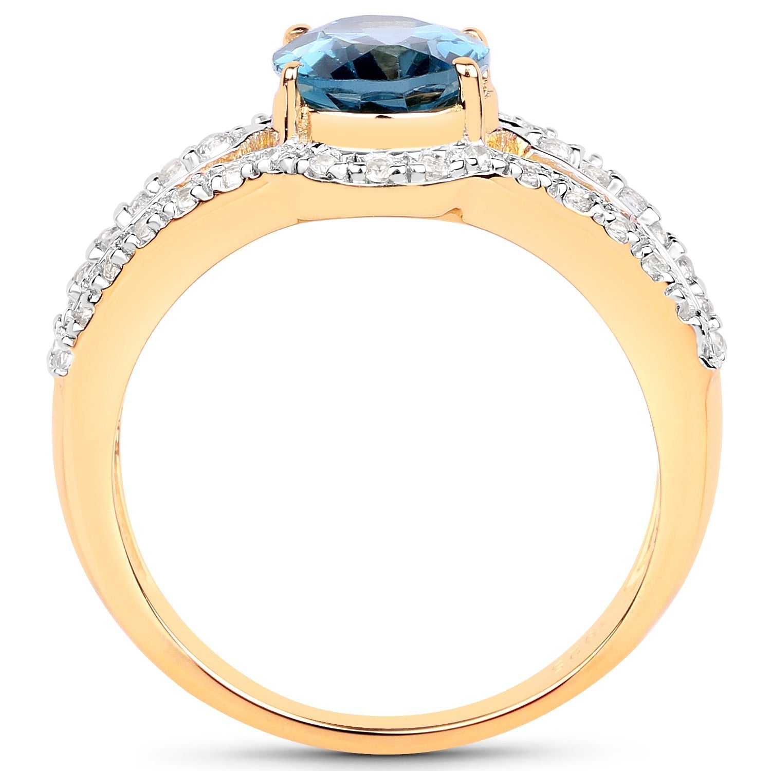 14K Yellow Gold Plated 2.30 Carat Genuine London Blue Topaz and White Topaz .925 Sterling Silver Ring Bids.com