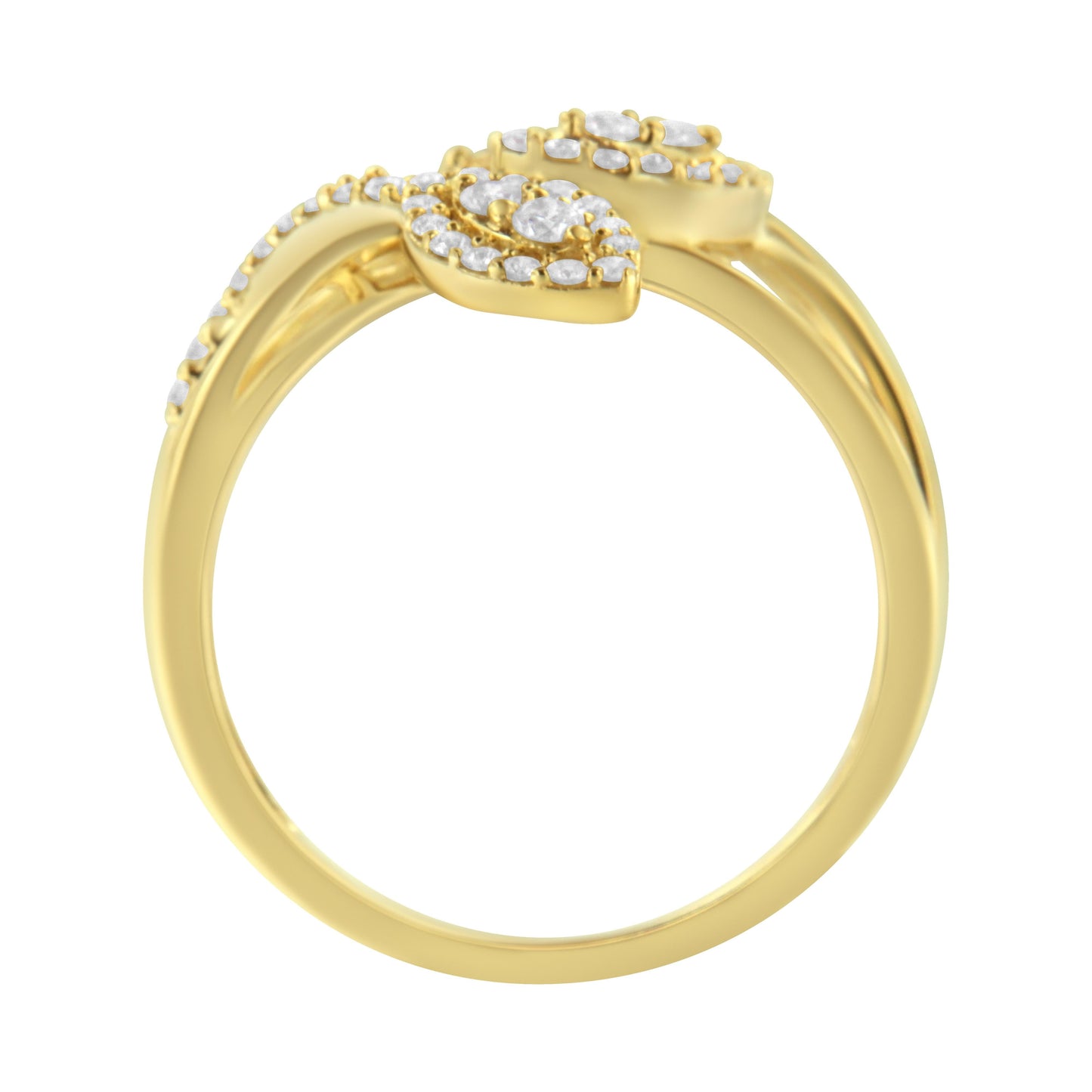 10K Yellow Gold 1/2 Cttw Round-Cut Diamond Layered Crossover Triple Leaf Bypass Ring (I-J Color, I1-I2 Clarity) - Size 7 Bids.com