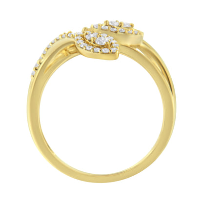 10K Yellow Gold 1/2 Cttw Round-Cut Diamond Layered Crossover Triple Leaf Bypass Ring (I-J Color, I1-I2 Clarity) - Size 7 Bids.com