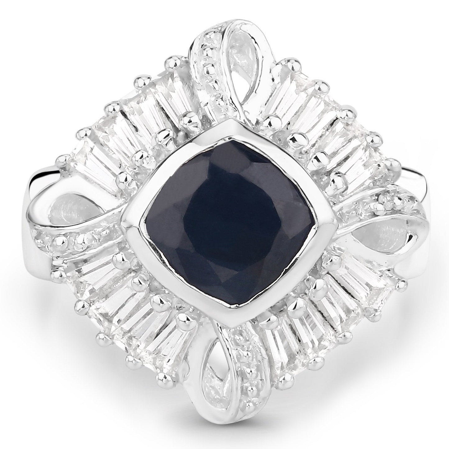 3.06 Carat Glass Filled Sapphire and White Topaz .925 Sterling Silver Ring Bids.com