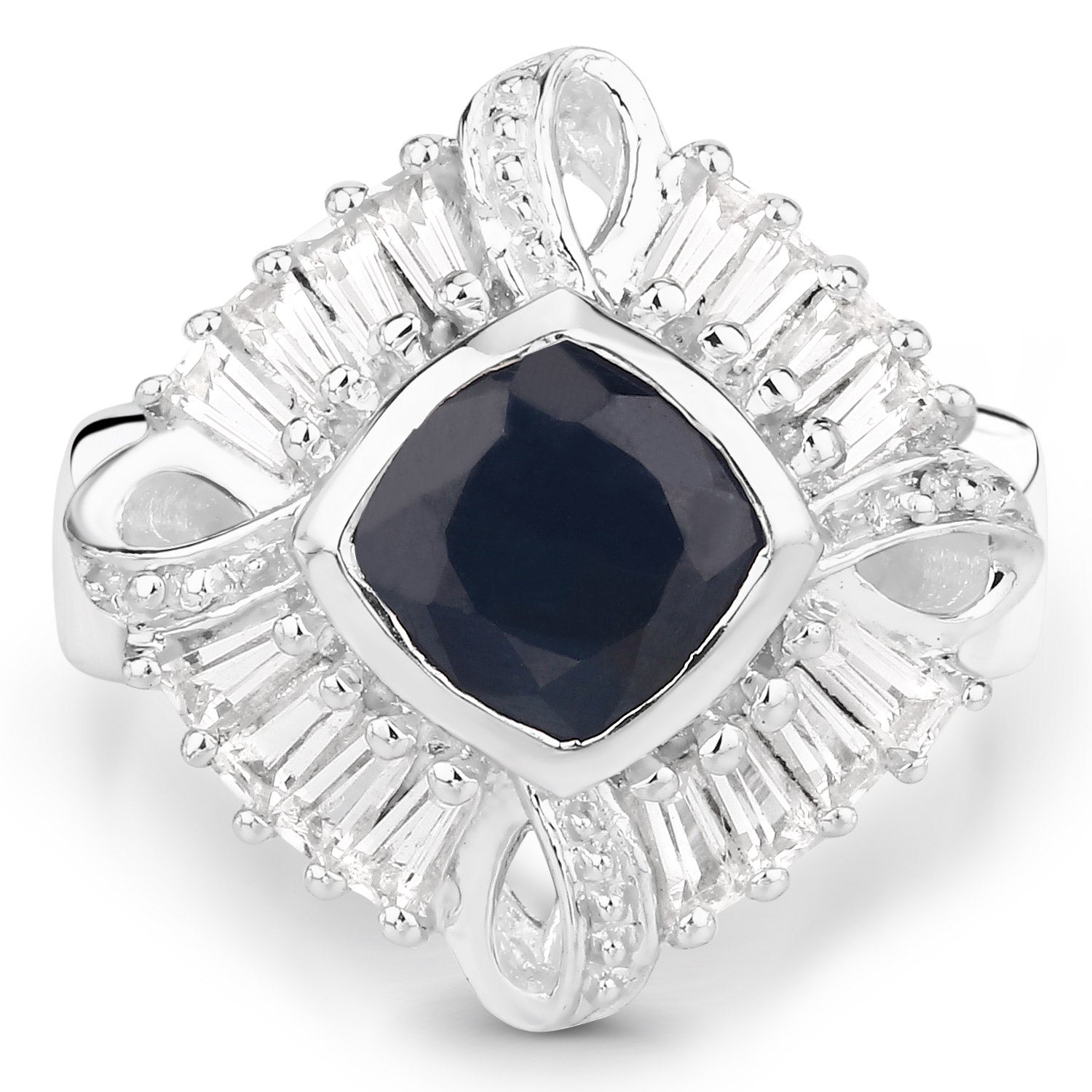 3.06 Carat Glass Filled Sapphire and White Topaz .925 Sterling Silver Ring Bids.com