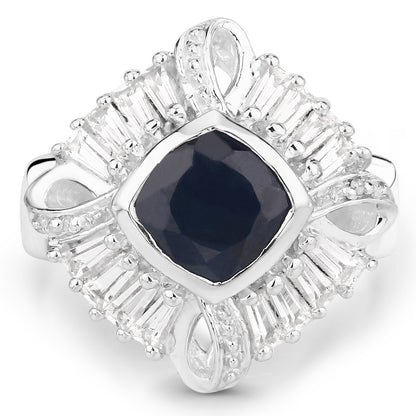 3.06 Carat Glass Filled Sapphire and White Topaz .925 Sterling Silver Ring Bids.com