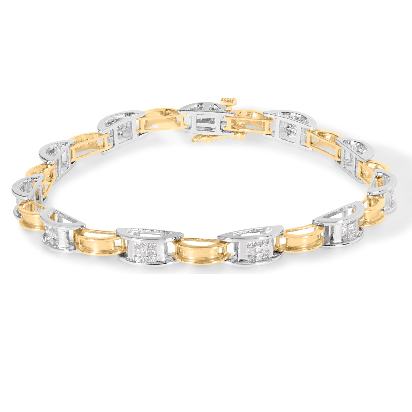 14K Two-Tone Gold 1.00 Cttw Princess-Cut Diamond Chain Link 7" Bracelet (H-I Color, SI1-SI2 Clarity) Bids.com