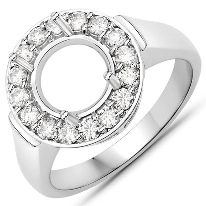 0.48 Carat Genuine White Diamond 14K White Gold Semi Mount Ring - holds 8.00mm Round Gemstone Bids.com