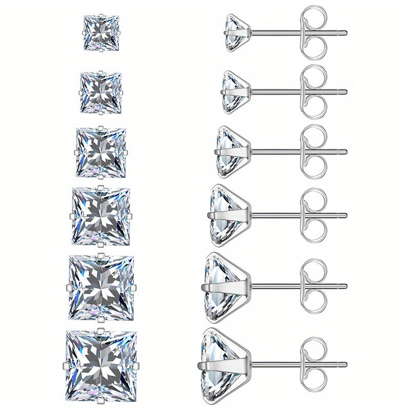 316 Stainless Steel Square Stud Earrings with Cubic Zirconia Accents DailySale