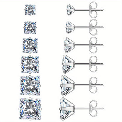 316 Stainless Steel Square Stud Earrings with Cubic Zirconia Accents DailySale