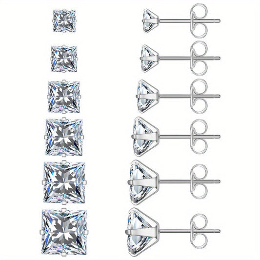 316 Stainless Steel Square Stud Earrings with Cubic Zirconia Accents DailySale