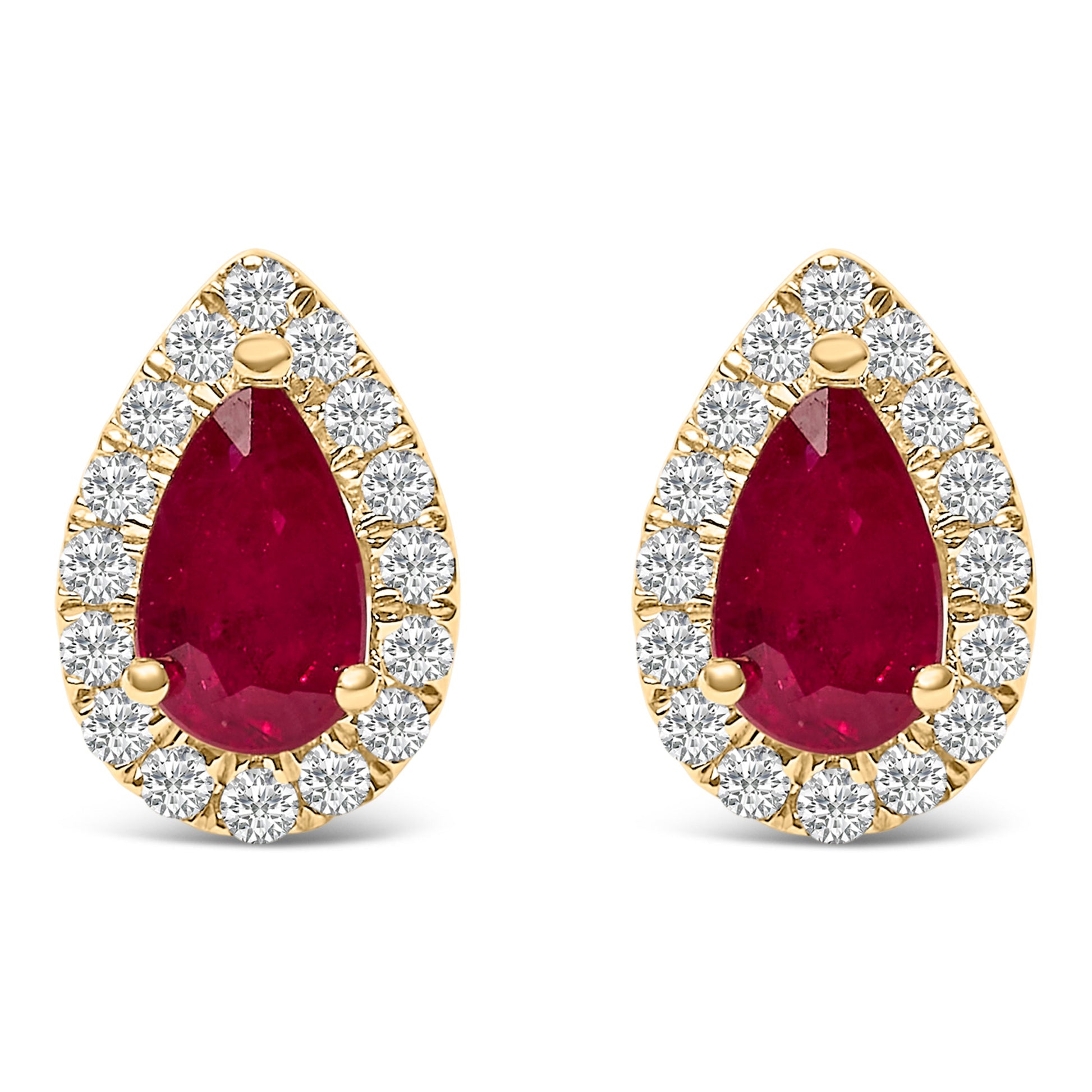 10K Yellow Gold 5X3 MM Pear-Cut Ruby and 1/7 Cttw Diamond Halo Stud Earrings (I-J Color, I1-I2 Clarity) Bids.com