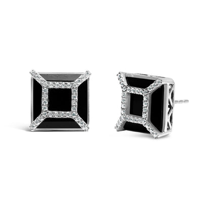 14K White Gold 3/8ct Diamond with 11x11MM Black Onyx Stud Earrings (G-H Color, SI1-SI2 Clarity) Bids.com